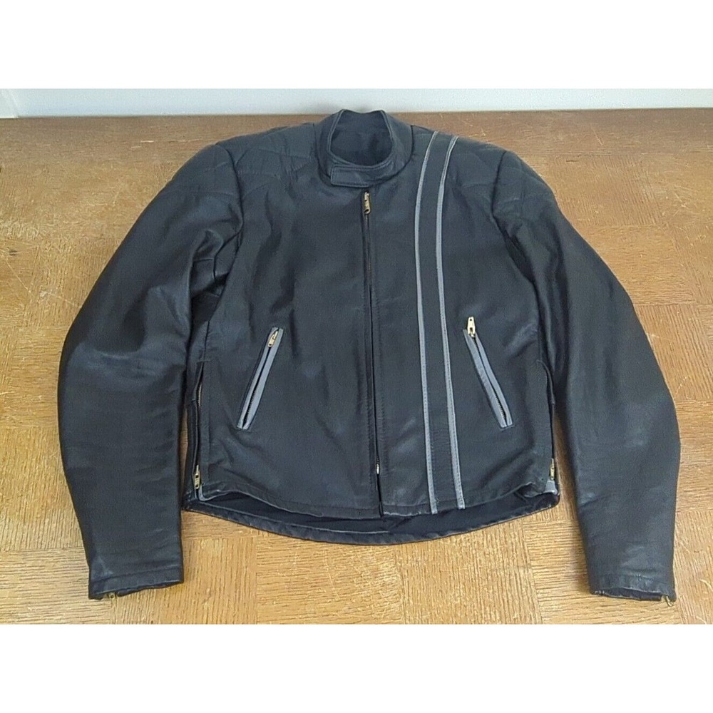 Vtg  1980s TREEN Custom Leather Cafe Racer Style‎ Motorcycle Biker Jacket Sz 42